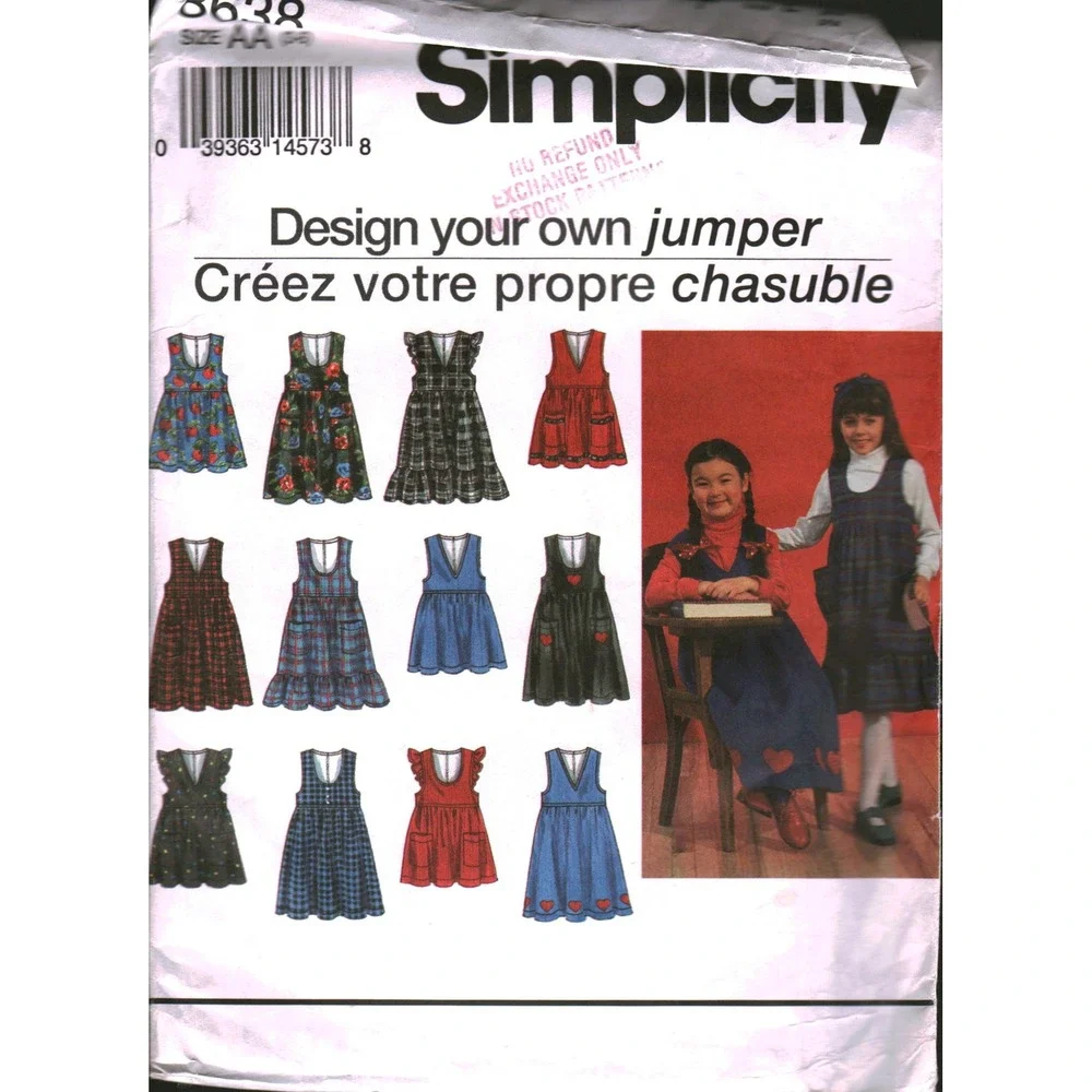 Simplicity 8638 Vintage 1993 Kids Jumper Sewing Pattern Size  3 cut